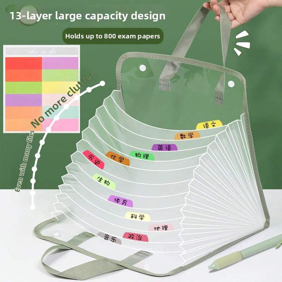 5 Different Colors Of Transparent Accordion Storage Bags (Capybara Pattern), 13-Layer Horizontal Divider Design, Student Document Organizer, Transparent Inner Pages For Certificates And Awards, Large-Capacity Office Supplies, Back-To-School Essential - One Size - View 1