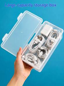 1pc Rectangular PP Plastic Box, Can Be Used To Store Nail Art Tools, Nail Sanding Strips, Nail Brushes, Light Therapy Pens, Sponge Wipes, Etc., Also Can Be Used As A Portable Transparent Long Storage Box, Rectangular Jewelry Storage Box Or Nail Accessory Storage Box, Stackable - Clear - View 1