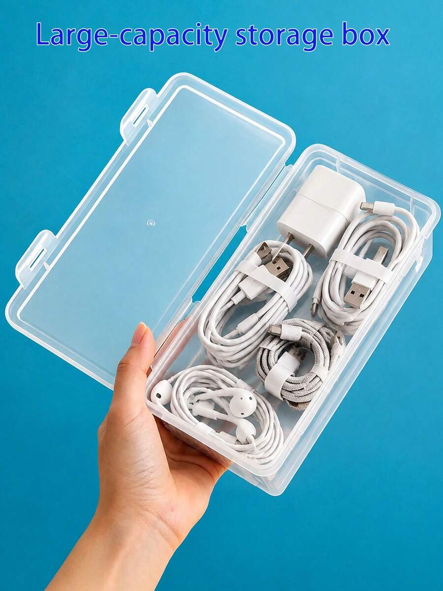 1pc Rectangular PP Plastic Box, Can Be Used To Store Nail Art Tools, Nail Sanding Strips, Nail Brushes, Light Therapy Pens, Sponge Wipes, Etc., Also Can Be Used As A Portable Transparent Long Storage Box, Rectangular Jewelry Storage Box Or Nail Accessory Storage Box, Stackable - Clear - View 1