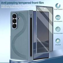 VIETAO Casing Ponsel dengan Engsel Pena Terintegrasi, Kompatibel dengan Galaxy Fold8 Fold7 Fold6 Fold5 Fold4 Fold 8 7 6 5 4, Casing Kulit Imitasi Full Cover dengan Pelindung Layar Kaca Tempered - Grey - View 3
