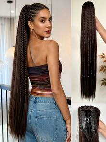 30 Inch Brown Multi-Color Gradient Straight Synthetic Ponytail Wig (Braided Design); Suitable For Women To Wear On Christmas, Halloween, Music Festivals, Parties And Daily Life. - Multicolor - View 14