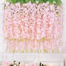 1/3/6/12/18/24pcs Pink Artificial Wisteria Hanging Flowers Garland 3.75 FT Silk Wisteria Vine Flower Strings Trailing Vines Faux Flowers Fake Plants Romantic Floral Rattan Cottagecore Decoration UV‑Resistant For Wedding Arch Decor Wall Hanging Decor - Baby Pink - View 4