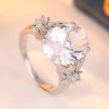 Elegant Butterfly Hollow Ring, Inlaid With Large Round Cubic Zirconia, Women's Finger Ring, Suitable For Wedding, Party, Daily Wear - Silver - View 5