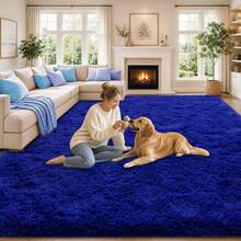 Soft Shag Rugs For Bedroom, Blue Fluffy Shaggy Rugs For Living Room, Luxury Modern Plush Carpet Girls Boys Room Dorm Indoor Home Decor, Upgrade Non-Slip - 藍色 - 查看 1