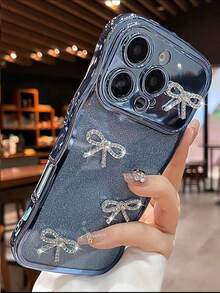 Casing Ponsel Mewah Lucu Berkilau dengan Hiasan Pita Berlian Imitasi, Kompatibel dengan iPhone 17 Pro Max 17 Pro 17 16 Pro Max 16 Pro 16 15 Pro Max 15 Pro 15 14 13 17 Air, Casing Lembut dengan Tepi Bergelombang, Hadiah untuk Wanita dan Anak Perempuan - Biru - View 3