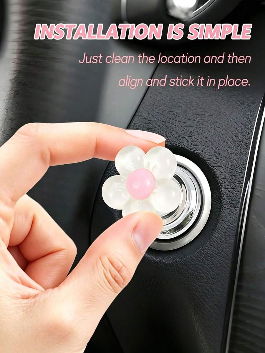 Indoor Decor Accessories, Elegant Flower-Shaped Buttons, Car Key Protective Cover, Cute Design, Car Engine Start/Stop Control Lever Protective Cover, Universal One-Touch Ignition Start Cover, Protect Nails - Multicolor - View 1
