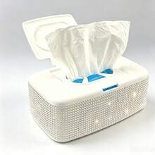 1pc Rhinestone Wet Wipe Storage Box, Portable White Plastic Tissue Box, Decorative Shiny Diamond Tissue Holder For Bathroom, Vanity, Desk, Home Decor - Multicolor - View 7