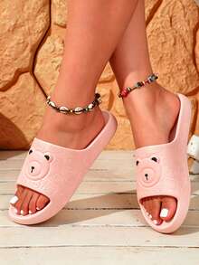 All-Over Print Cartoon Bear Non-Slip Slippers For Men And Women, Skin-Friendly Soft EVA Material, Odorless, Durable Sole, Thick Platform Height-Increasing Slides For Home, Hotel, Bathroom And Guest - Pink - View 6