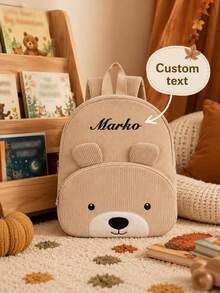 Personalized Corduroy Backpack With A Bear Accent, Breathable Backpack Designed For Women, Making It An Ideal Choice For Back-To-School - Multicolor - View 5