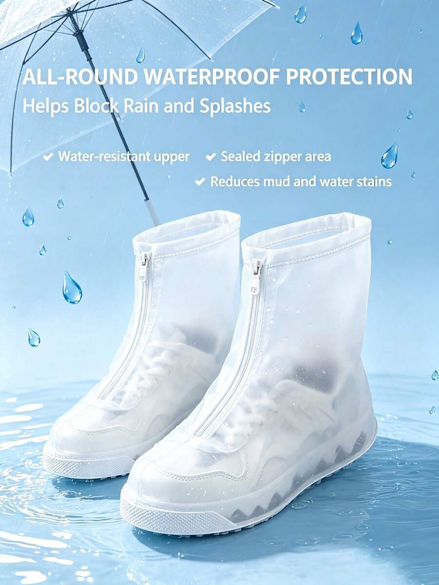 2pcs Reusable Waterproof Shoe Covers With Zipper, Unisex Rain Shoe Protectors, Non-Slip Outdoor Foot Covers, Portable Rain Boots, Blocks Rain And Mud, Suitable For Hiking, Cycling, Walking, Travel And Daily Commute - A - View 1
