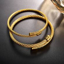 2pcs/Set Fashion Classic Stainless Steel 18K Gold Plated Button Pattern Wire Couple Bracelets, Unisex, Suitable For Daily Wear And Party - Gold - View 6
