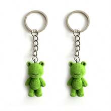 Minimalist Flocked Green Frog Flocked Keychain, Cute Smiling Cartoon Handbag Charm, Heartwarming Small Gift For Friends, Soft Flocked Frog Bear Pendant Key Chain, Aesthetic Daily Keepsake, Suitable For Cute Accessory Collectors - Multicolor - View 6