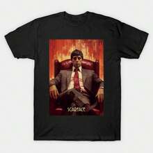 Scar Face Tony Montana Hip-Hop-Grafik-T-Shirt, Oversized Rundhals-Baumwoll-Kurzarm-Grafik-T-Shirt - Schwarz - Übersicht 1