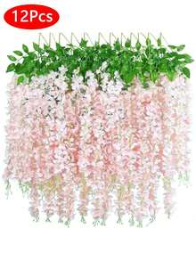 1/3/6/12/18/24pcs Pink Artificial Wisteria Hanging Flowers Garland 3.75 FT Silk Wisteria Vine Flower Strings Trailing Vines Faux Flowers Fake Plants Romantic Floral Rattan Cottagecore Decoration UV‑Resistant For Wedding Arch Decor Wall Hanging Decor - Baby Pink - View 8
