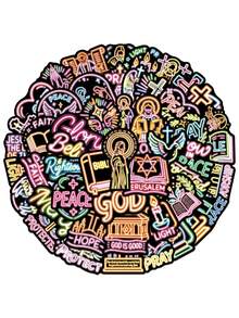 50pcs/Pack Funny Neon Colorful Jesus Bible Stickers, Decorative Decals For Laptop Guitar Luggage Notebook Phone Stationery Sticker - Multicolor - View 3