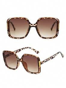 1 Pair Women's Square Leopard Print High-End Contrast Color Fashion Sunglasses, Suitable For Daily Wear, Summer Vacation, Street Party, Holiday Essential Accessory - White Leopard Double Tea - View 2