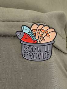 1pc "God Will Provide" Enamel Pin, Cartoon Bread And Fish Bible Story Badge, Fashion Accessory, Religious Gift For Believers - Multicolor - View 7