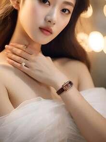 1pc Women's Retro Fashionable Minimalist Quartz Watch, Suitable For Daily Wear - Coffee Brown - View 5