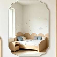 1 Buah Cermin Dinding Warna Perak, Dekorasi Dinding, Dekorasi Rumah, Cermin Ruang Tamu, Cermin Kamar Tidur, Tepi Miring, Tanpa Bingkai, Cocok untuk Meja Rias Kamar Mandi - Perak - View 6