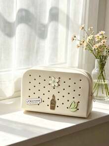 L'Occitane Hollow Polka Dot Applique Faux Leather Makeup Bag, Waterproof Portable Travel Cosmetic Organizer, Suitable For Daily Use, Vacation, Birthday And Holiday Gift, LOCCITANE-GIFT-20 - White - View 3