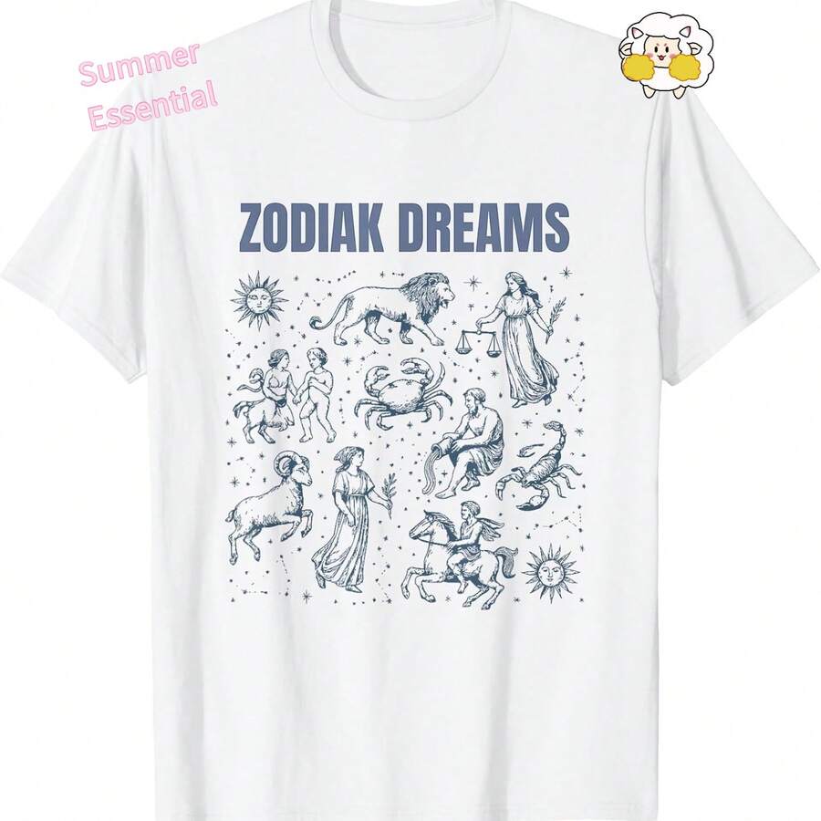Zodiak Dreams Retro Zodiac Pattern T-Shirt - White - View 1