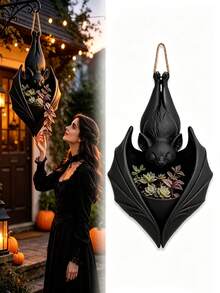 1pc Bat Shaped Hanging Planter, Hanging Bat Decoration, Hanging Plant Stand, Indoor Plant Stand, Suitable For Outdoor Garden Supplies, Garden Decor, Halloween Home Decor, Bedroom Decor, Home Decor, Garden Planter, Wall Decor, Indoor And Outdoor Succulents, Small Plants, Gothic Style Wall Hanging Flower Basket, Halloween, Christmas Gift Best Choice - Multiple Colors - View 5