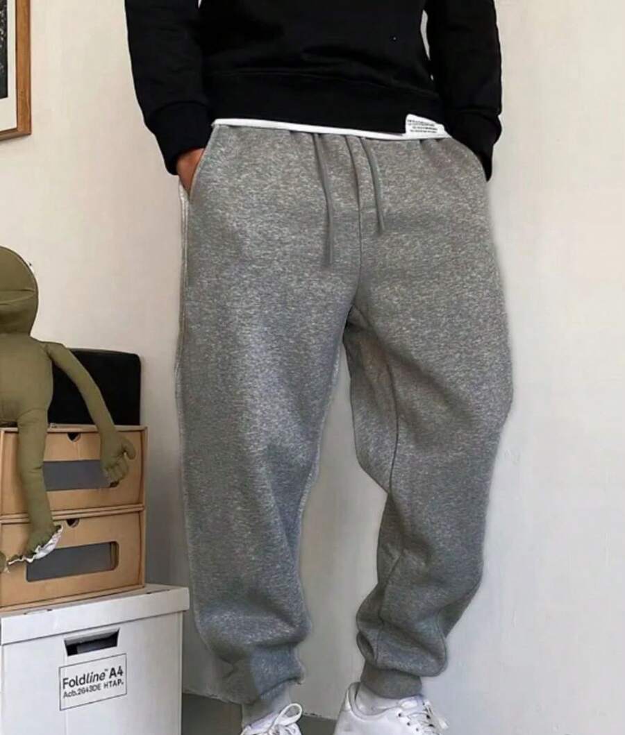 Men's Slim Fit Jogger Sweatpants With Pockets And Cuffs, Unisex, On - Dark Grey - View 1