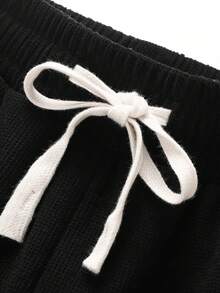 Men's Velvet Lined Side Stripe Straight Leg Casual Sports Pants, Elastic Drawstring Waist Winter Jogging Pants - Black - View 4