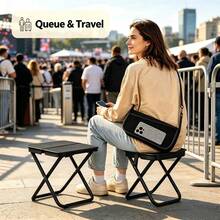 1pc Portable Crossbody Folding Stool, Lightweight Foldable Camping Chair, Mini Stool For Travel, Fishing, Train, Picnic, Queueing And Waiting - Black - View 6