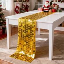 2 pezzi Runner da tavolo romantico in oro con grandi paillettes, centrotavola per feste di compleanno, decorazione per tavoli da ristorante, decorazione per tavoli da casa per riunioni festive, runner da tavolo in oro lucido, perfetto per decorazioni di negozi, celebrazioni di inaugurazione, Natale, Ringraziamento, Capodanno, San Valentino, anniversari, cerimonie romantiche al chiuso/all'aperto, feste in spiaggia, feste di fidanzamento, matrimoni - Dorato - Visualizzare 11