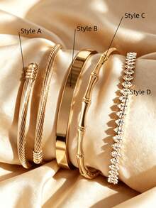 4件/1件 時尚奢華不鏽鋼竹節手鍊與馬眼手鍊，復古優雅女款珠寶套組，適合日常配戴、禮物、派對、時尚節日禮物 - 金色 - 查看 6