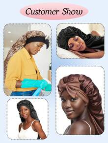 nunify Long Satin Silk Sleep Cap, Women's Sleeping Cap, Silky Drawstring Sleep Hat, Suitable For Braids And Curly Hair, Plus Size Satin Sleep Cap With Elastic Drawstring - Black - View 11