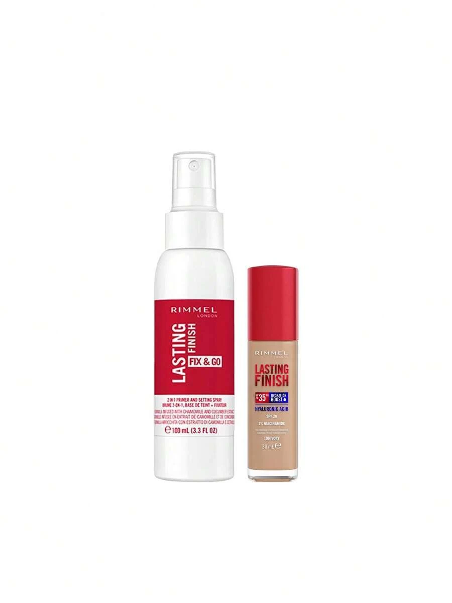 Rimmel 【組合組】Lasting Finish Fix & Go 定妝噴霧 100ml + Lasting Finish 35小時持妝粉底液 100象牙色 30ml - 持久妝效+100 象牙白 - 查看 1