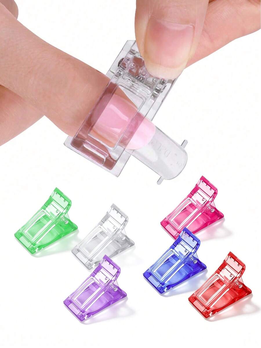 TOMICCA 5/10/20pcs Of 6 Colors Nail Clips, Quick Construction Of Nail Shape Tips, Nail Clip Finger Extension Tool, Use For Quick Molding Glue, Crystal Extension Glue Fake Nail Mold Fixing Clip, DIY Nail Tool - Multicolor - View 1