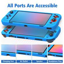 Compatible con Switch OLED, 1 pieza Funda protectora de consola + 4 piezas Tapas de joystick + 1 pieza Protector de pantalla de vidrio templado de alta definición, a prueba de polvo, resistente a arañazos, protección completa a prueba de agua - Ver 6