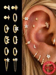 1Pc 925 Sterling Silver Gold Plated Hoop Earring Ear Cartilage Nose Rings Piercing Hypoallergenic Jewelry For Birthday Wedding Bridal Gift Men Women - Gold - View 2