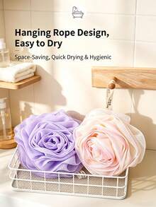 1PC/6PCSlegant Rose‑Shaped Bath Sponge Mesh Loofah, Soft Floral Body Shower Ball, Rich‑Foam Bathing Accessory With Hanging Loop, Gentle Exfoliating Shower Scrubber For Body Cleaning, Lovely Bathroom Supply For Home Daily Bath Use - Multicolor - View 9