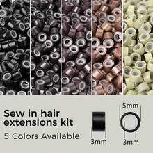 Kit de extensiones de cabello para coser, 2500 cuentas de anillo con revestimiento de silicona, hilo de coser, enhebrador de aguja de bucle, aguja de gancho para tirar - Ver 8