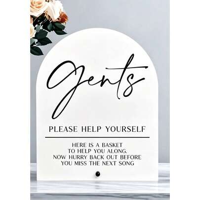 1pc Unisex Acrylic Restroom Sign, Modern Style Wedding Restroom Sign With Base, Printed With "Please Help Yourself" Men's And Women's Hospitality Basket Decor, Suitable For Wedding Reception, Event And Bridal Shower Party Tabletop Sign