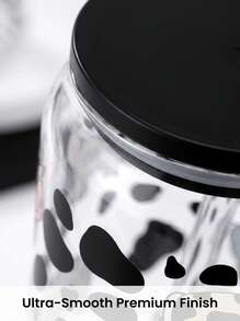 Meoky 16oz Glass Cup, Cow Print, High Borosilicate Glass Jar-Shaped Cup. Multi-Functional Kitchenware, Suitable For Home Hospitality, School Lunch Box And Office Coffee. Charming Everyday Cup And Party Favor. - Black Lid Black and White Cow - View 8
