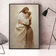1pc 2D Flat,Vintage Jesus Embracing Girl Wall Art, Christian Inspirational Painting, Religious Artwork, Suitable For Bedrooms, Living Rooms, And Study Rooms Wall Arts Posters,NO Frame - A - View 1
