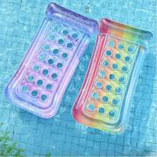 Rainbow Glitter Inflatable Pool Float Raft With Breathable Holes, 3 Independent Airbags Pool Lounger, 62.6in Large Size Summer Water Float For Adults - Multicolor - View 5