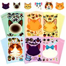 6pcs Cute Pet Cat DIY Face Changing Stickers, Kitten Expression Collage Stickers, Fun Handmade Gift For Boys Girls, Quiet Book Craft Supply - Multicolor - View 5