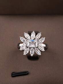 1 Set Luxury Elegant Inlaid Sparkling Cubic Zirconia Bouquet Design Jewelry Set Suitable For Women Wedding Banquet Wear Includes 1 Pair Earrings 1 Necklace 1 Bracelet 1 Ring Does Not Include Gift Box - Silver - View 5