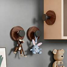 1/4/8Pcs Dual Color Round Wood Wall Hanging Hooks, No Drill Strong Adhesive Decorative Knob Hooks, Nordic Style Home Organizer Hooks For Bathroom Closet Entryway Use - Multicolor - View 8