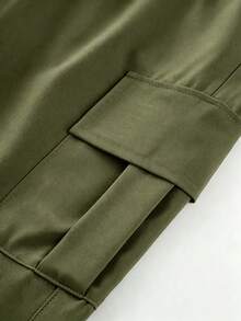 4-7歲男孩軍綠色寬鬆寬腿多口袋休閒四季戶外長褲 - 軍綠色 - 查看 7