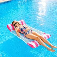 Cadeira de Descanso Inflável de PVC Listrada - Boia de Piscina Portátil e Dobrável para Adultos com Conjunto de Bomba de Ar, Acessório Durável para Festa e Piscina - A - Visão 6