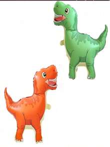 2pcs Tyrannosaurus Rex Foil Balloons - 23.4 Inches, Self-Sealing Design, Suitable For Festivals, Home Or Office Decor, Realistic Dinosaur Shape With White Eyes And Sharp Teeth, Great For Halloween And Christmas Decorations - Multicolor - View 7
