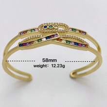 1pc Gold-Plated Copper Colorful Zirconia Micro-Inlaid Geometric Multi-Layer Versatile Bracelet For Women, European And American Cross-Border Style - Gold - View 5