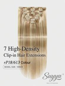 SUYYA 18inch 7pcs Per Set With 16 Clips Double Weft Clip In Hair Extensions Real Human Hair Straight 18/613# Ash Blonde Highlighted Bleach Blonde Clip In 100% Remy Human Hair Extensions - S18/613 - View 2